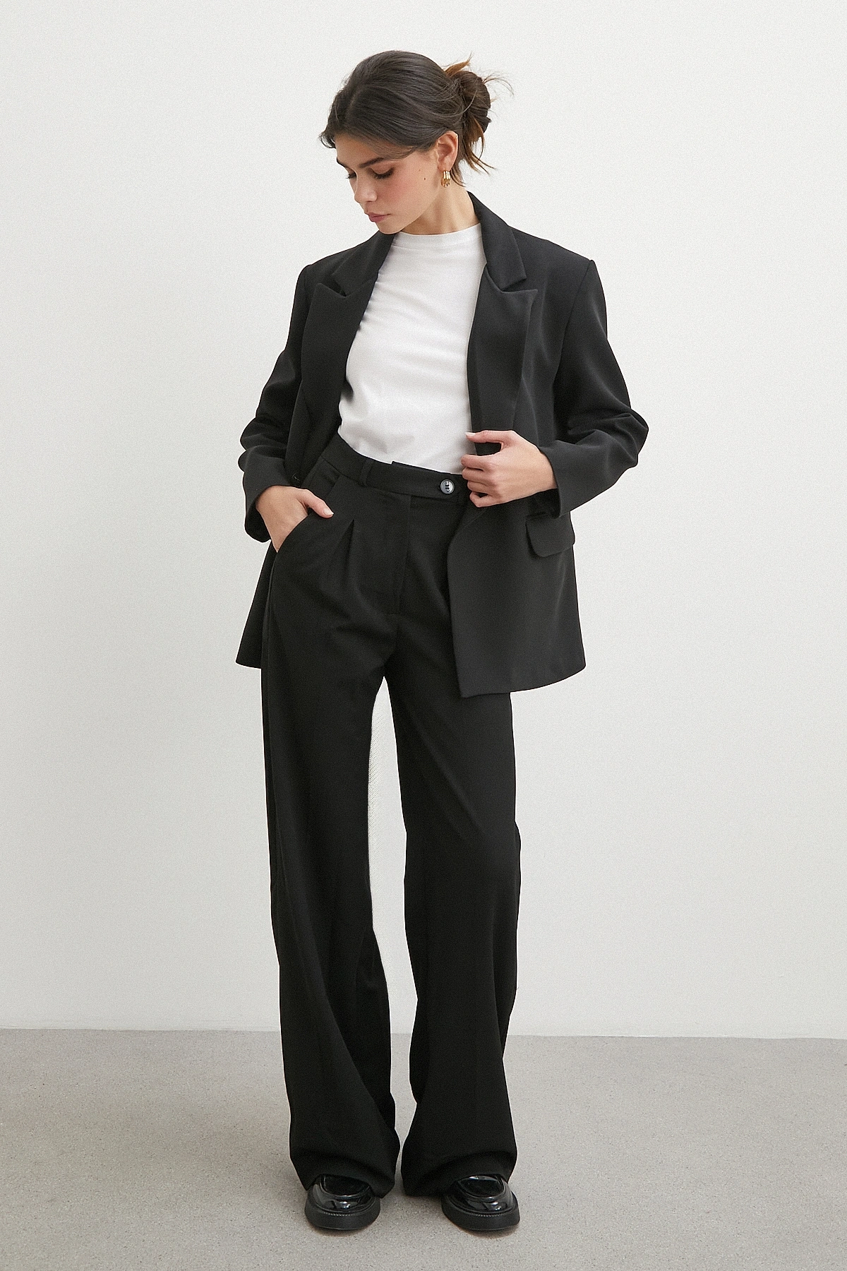 Yüksek Bel Geniş Paça Pantolon Siyah