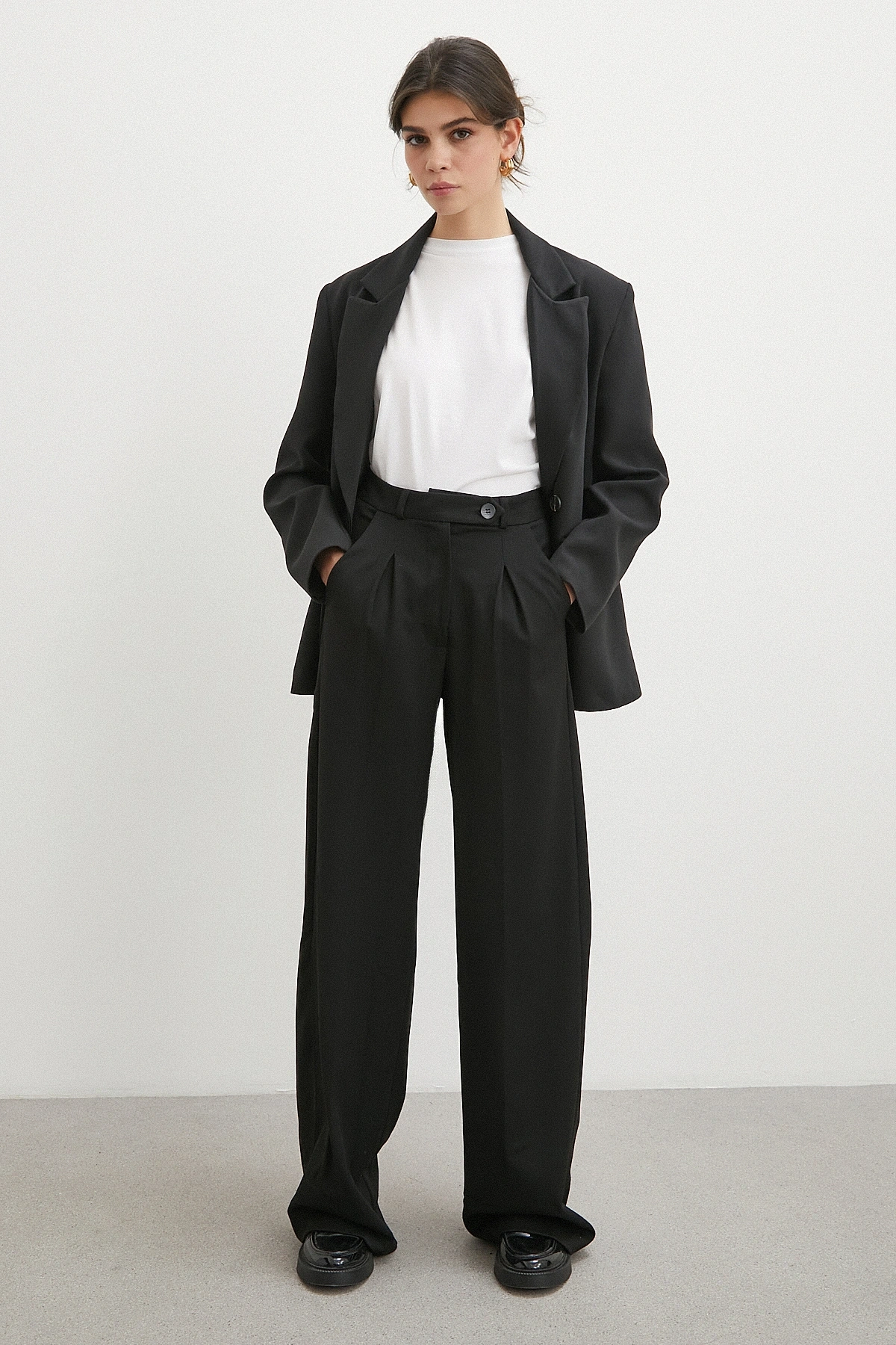 Yüksek Bel Geniş Paça Pantolon Siyah