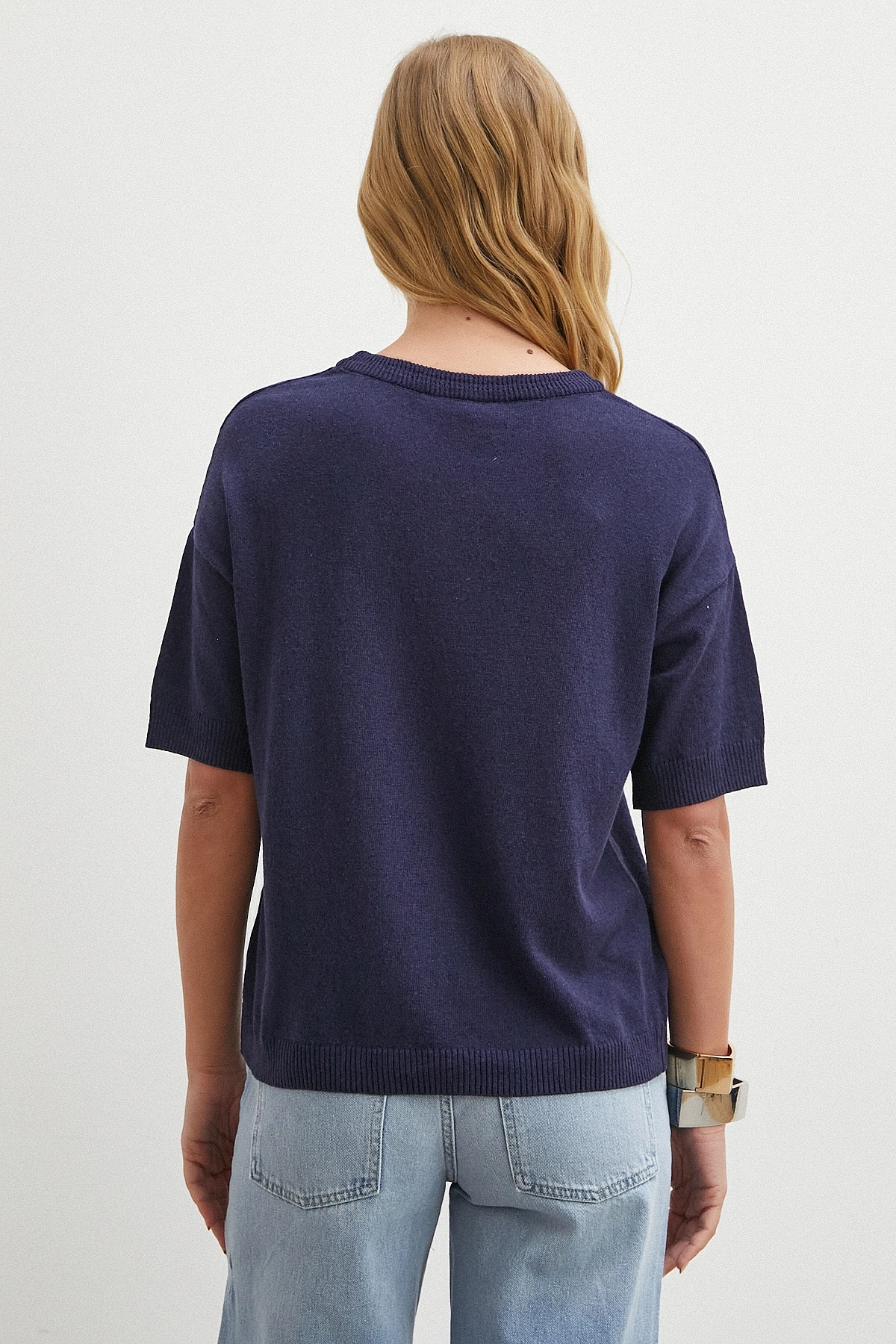 Bisiklet Yaka Triko T-shirt Lacivert