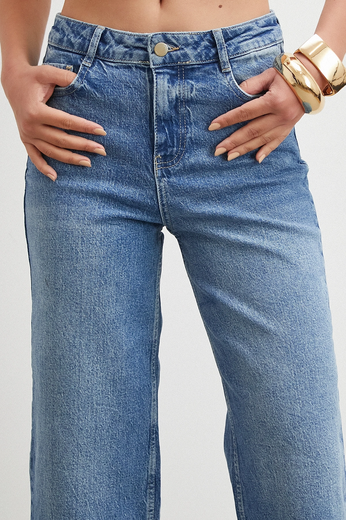 Yüksek Bel Culotte Jean Lacivert