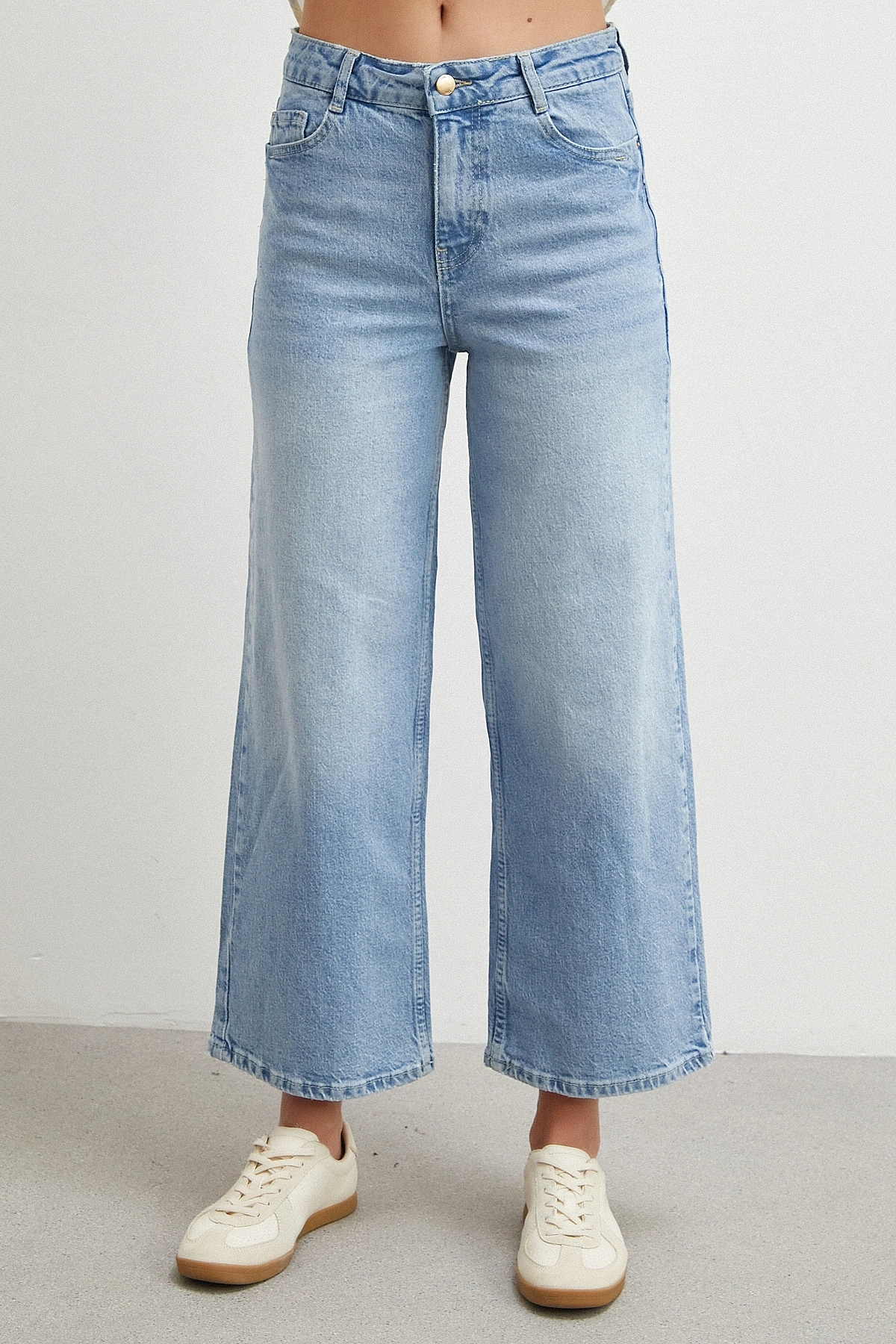 Yüksek Bel Culotte Jean Mavi