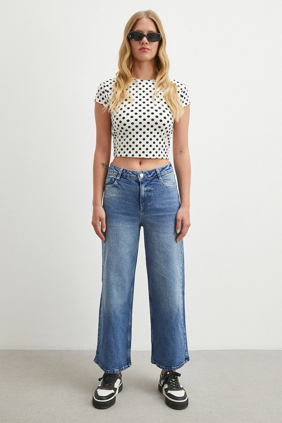 Yüksek Bel Beş Cepli Cropped Jean Mavi