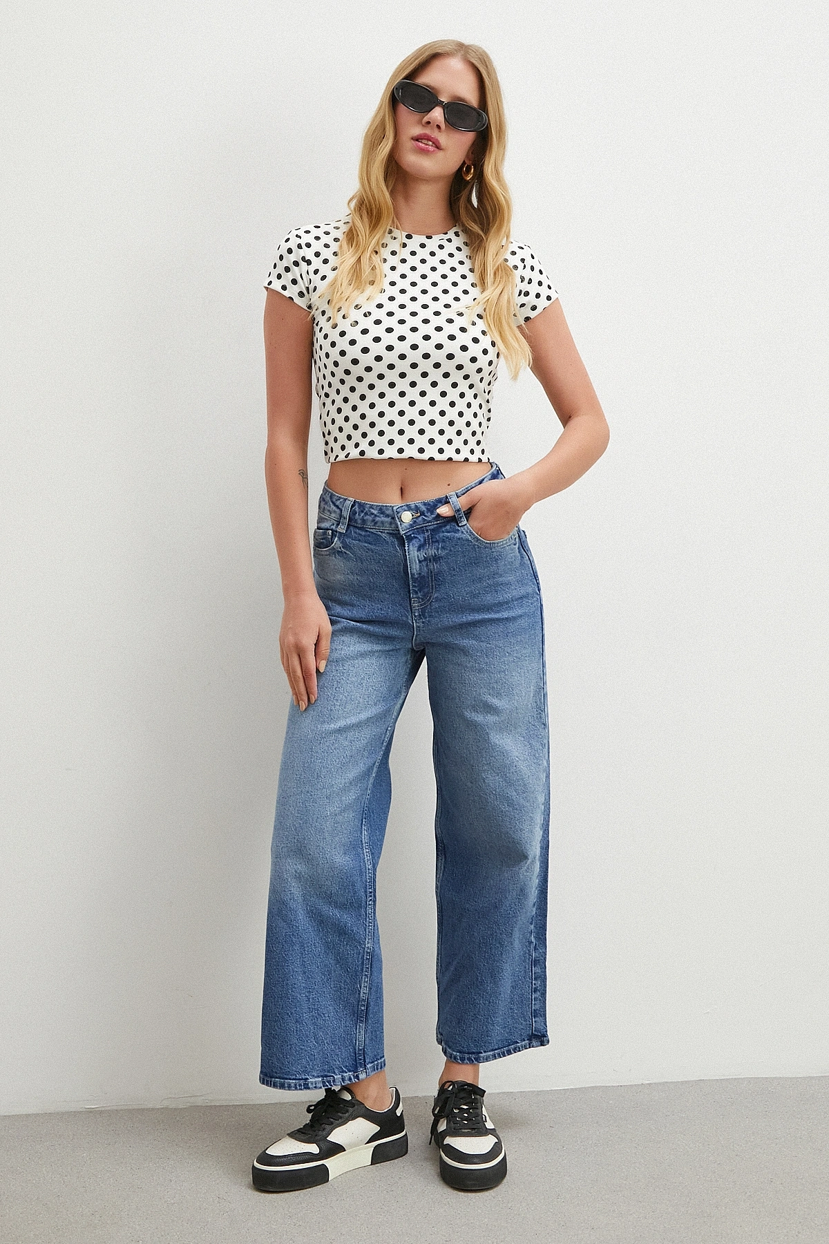 Yüksek Bel Beş Cepli Cropped Jean Mavi