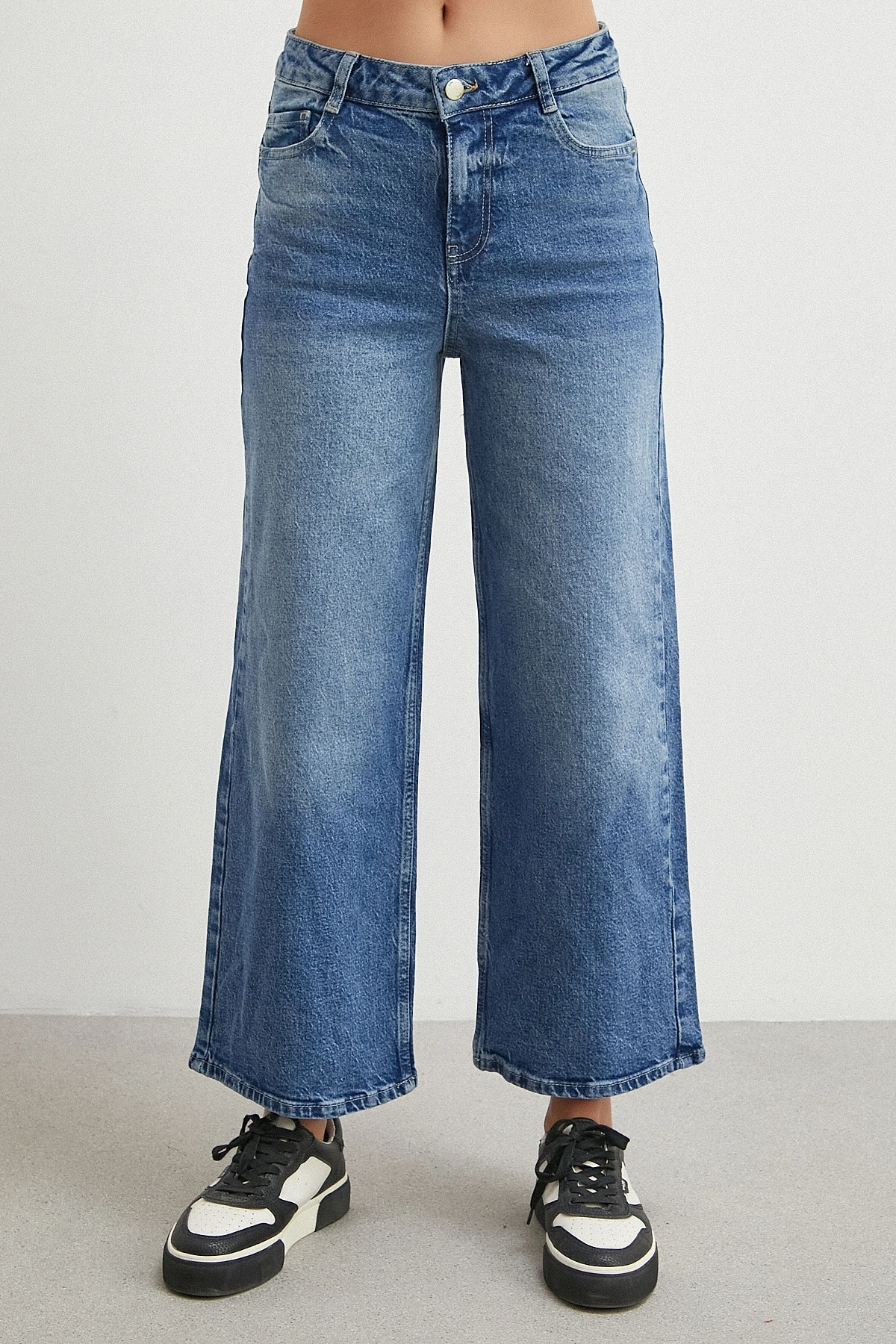 Yüksek Bel Beş Cepli Cropped Jean Mavi