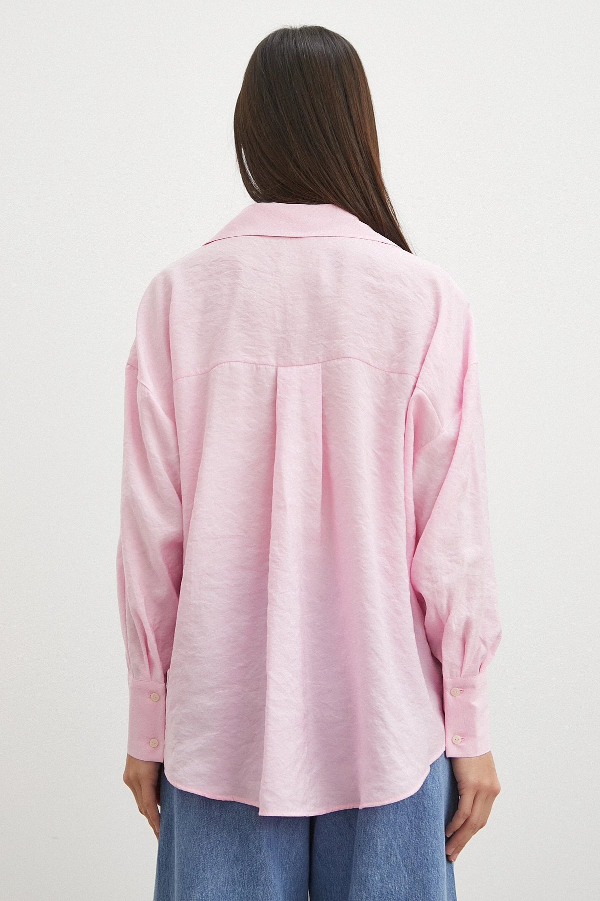 Dökümlü Oversize Modal Gömlek Pembe