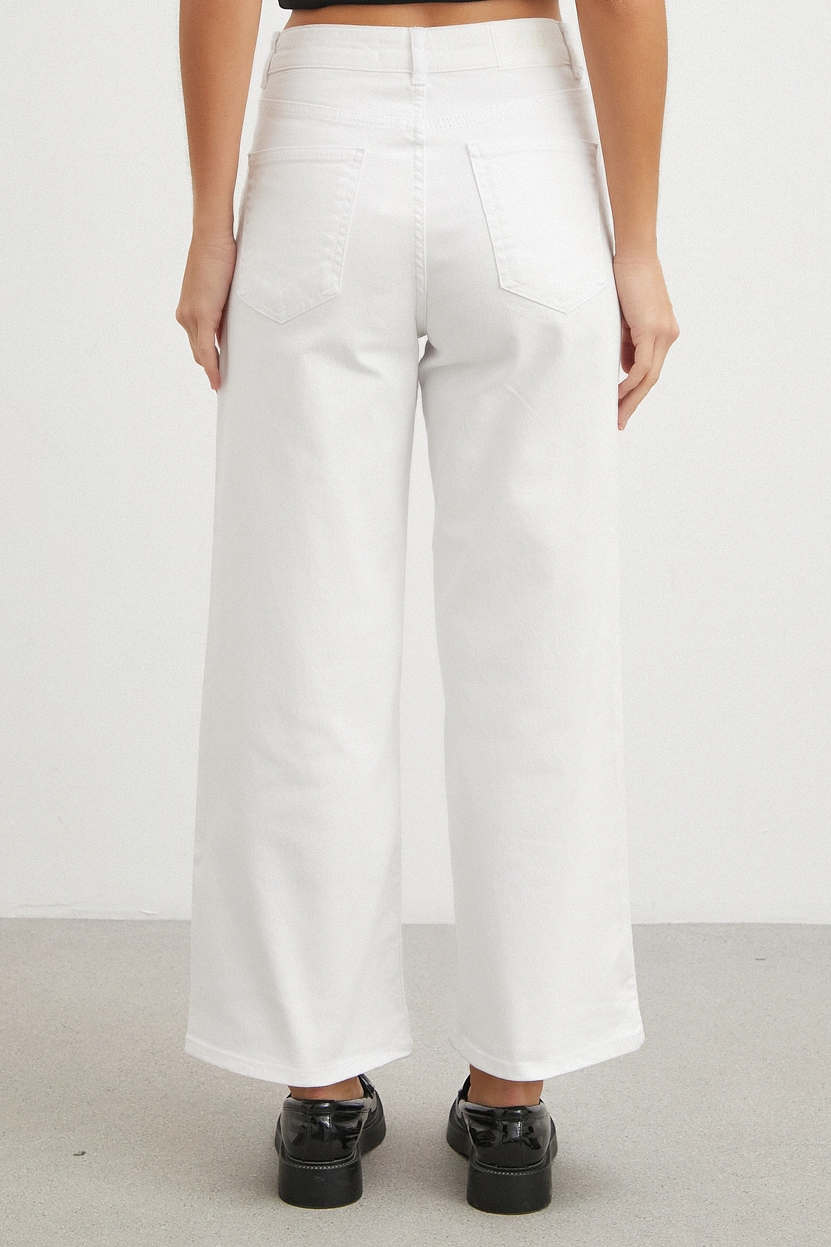 Yüksek Bel Culotte Jean Beyaz