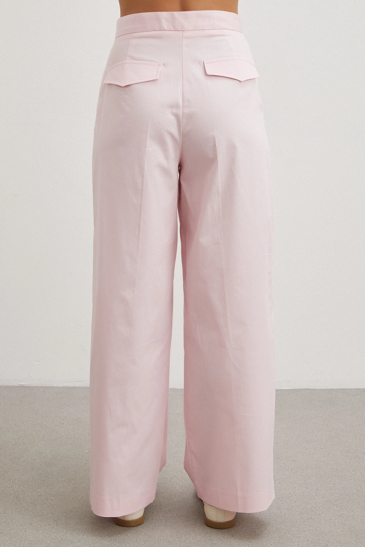 Geniş Paça Pensli Pantolon Pembe