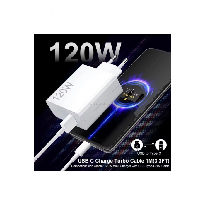 ⚡ 120W Hızlı Şarj Adaptörü + Type-C Kablosu | Süper Hızlı Şarj Cihazı 1 metre