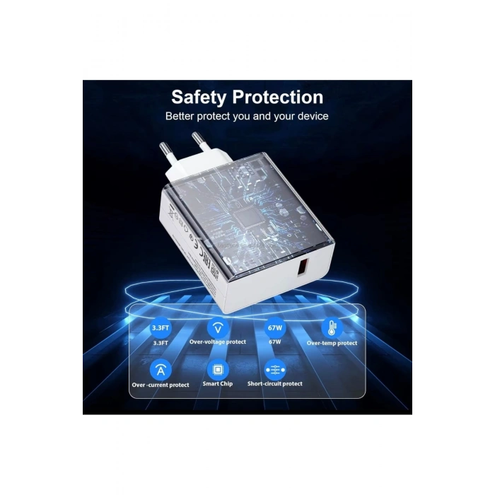 ⚡ 67W Hızlı Şarj Adaptörü + Type-C Kablosu | Süper Hızlı Şarj Cihazı 1 metre