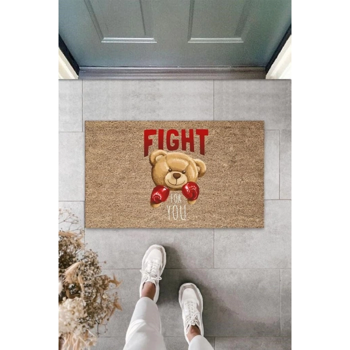 Bej Kapı Önü Paspası Fight For You Ayıcık Desen  K-3321