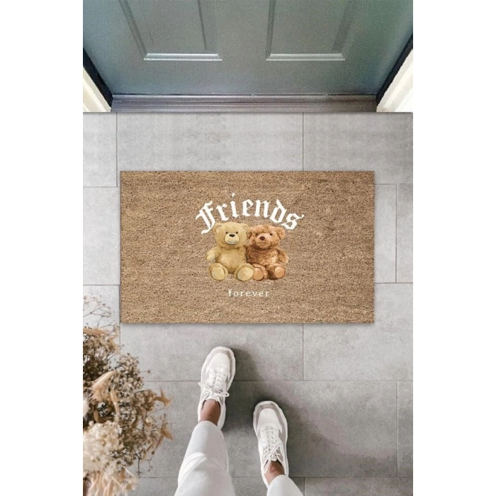 Bej Kapı Önü Paspası Friends Forever Ayıcık Desen  K-3356