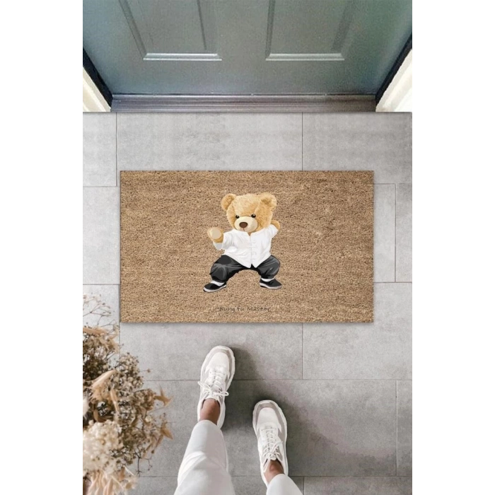 Bej Kapı Önü Paspası Karateci Ayıcık Desen  K-3341