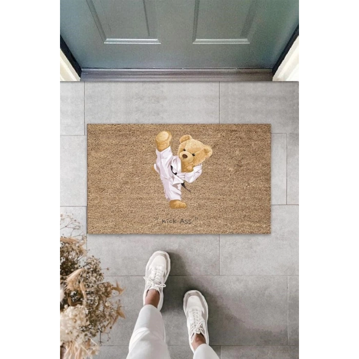 Bej Kapı Önü Paspası Kick Ass Ayıcık Desen  K-3317