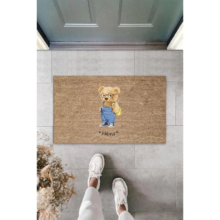 Bej Kapı Önü Paspası Nerd Ayıcık Desen  K-3312