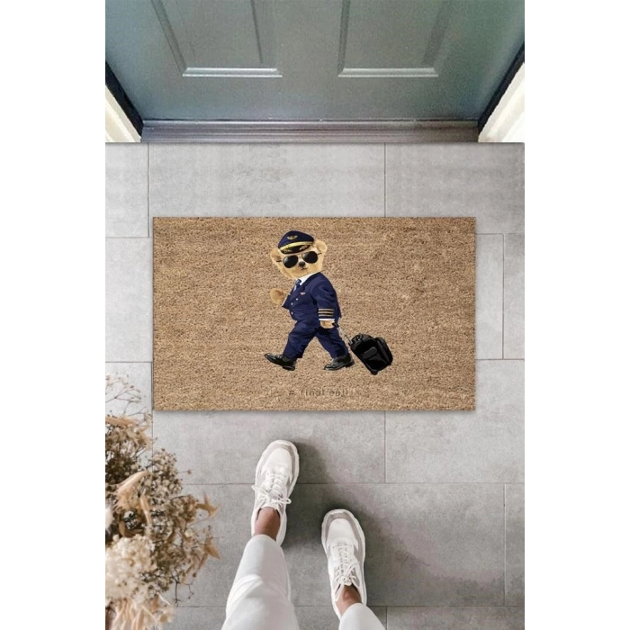 Bej Kapı Önü Paspası Pilot Ayıcık Desen  K-3324