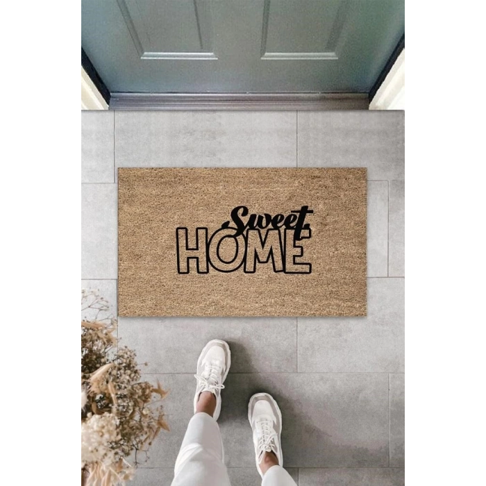 Bej Kapı Önü Paspası Sweet Home Desen  K-3296