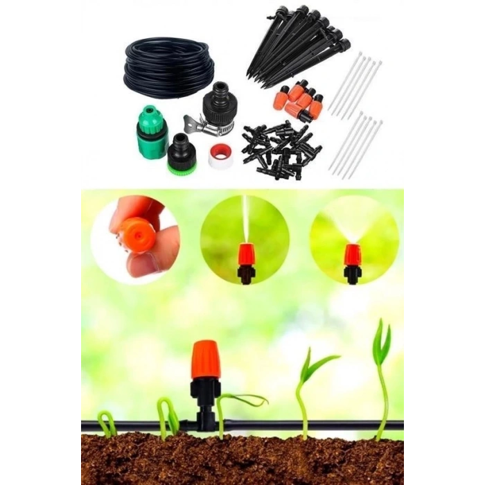 BUFFER® 10 Metre Bahçe Damlama Sulama Sistemi Seti Hortum ve Ek Parçaları