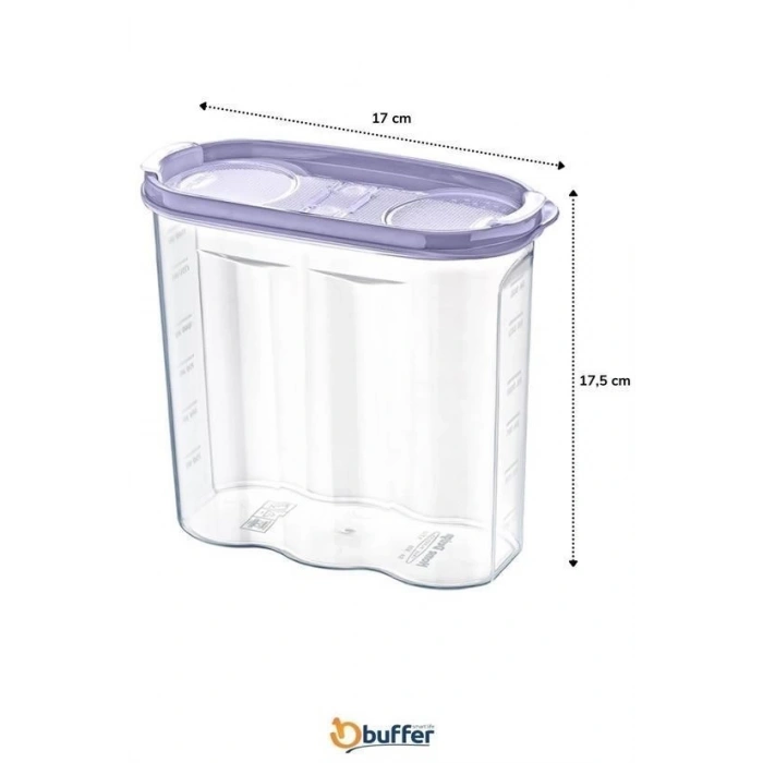 BUFFER® 2 Kapaklı Ölçekli Erzak Kuru Gıda Saklama Kutusu Kabı - 1,7 Litre - SA935