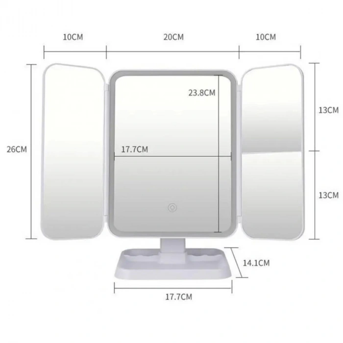 BUFFER® 2 Kapaklı,3 Farklı Dokunmatik Led Ayarlı USB Şarj ile Şarj Olabilen Makyaj Aynası