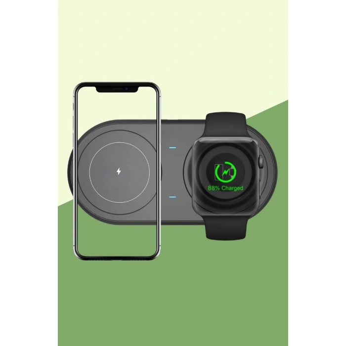 BUFFER® 2si 1arada Kablosuz Saat,Kulaklık ve Telefon Hızlı Şarj Etme Aparatı