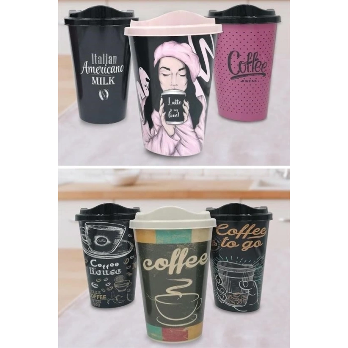BUFFER® 3 Adet Kahve Bardağı Seti Dekoratif Plastik Kahve Muhafaza Bardağı