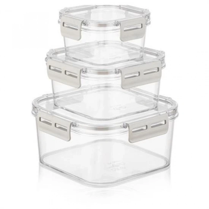 BUFFER® 3lü Pratik Silikon Contalı Sızdırmaz Kapaklı Sağlam İstiflenebilir Saklama Kapları