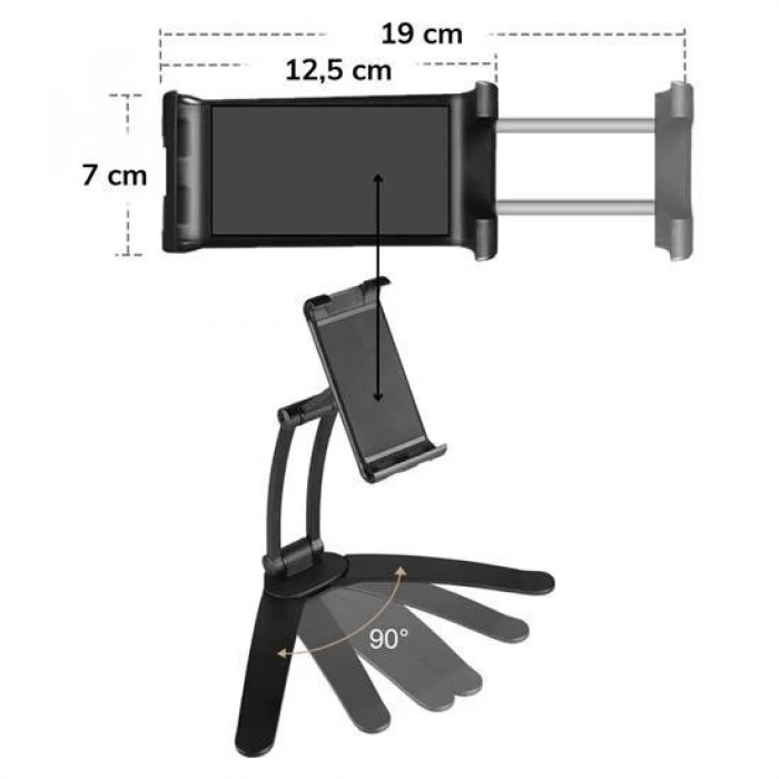 BUFFER® 360 Derece Dönebilen Mutfak Masaüstü Telefon Tablet Tutucu Ayarlanabilir Esnek Ayaklı Metal