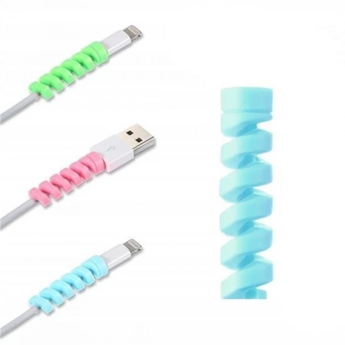 BUFFER® 4lü Apple, Android Şarj Kablosu Koruyucu Silikon Spiral Yay Aparat