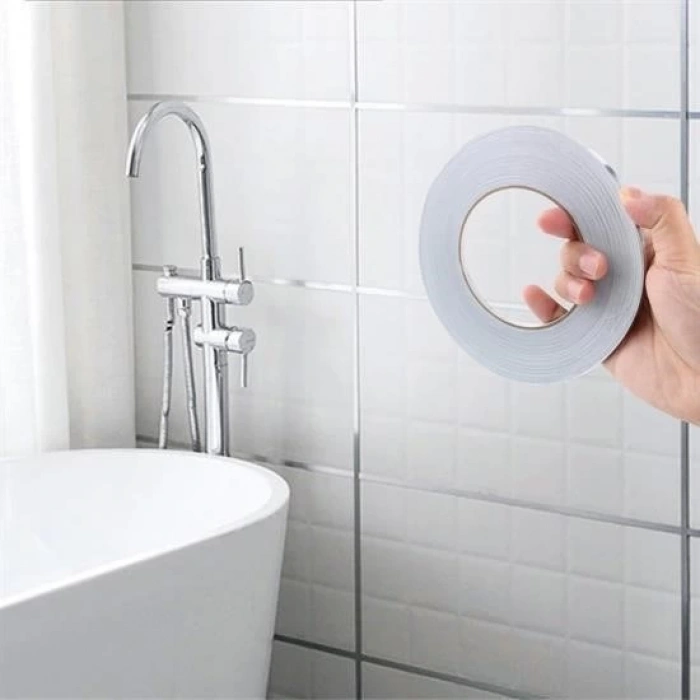 BUFFER® 50 Metre Fayans Arası Şerit Dekoratif Yapışkan Renkli Dekor Su Geçirmez Sızdırmaz Gümüş Bant