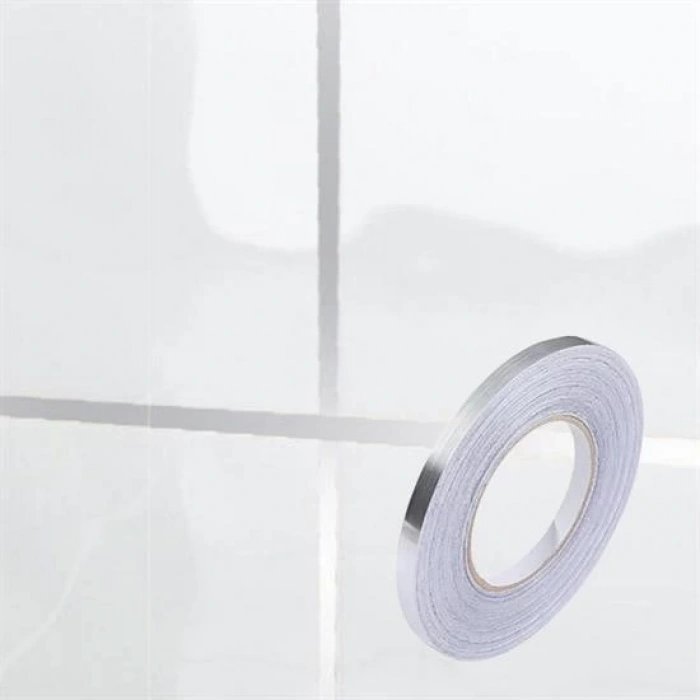 BUFFER® 50 Metre Fayans Arası Şerit Dekoratif Yapışkan Renkli Dekor Su Geçirmez Sızdırmaz Gümüş Bant