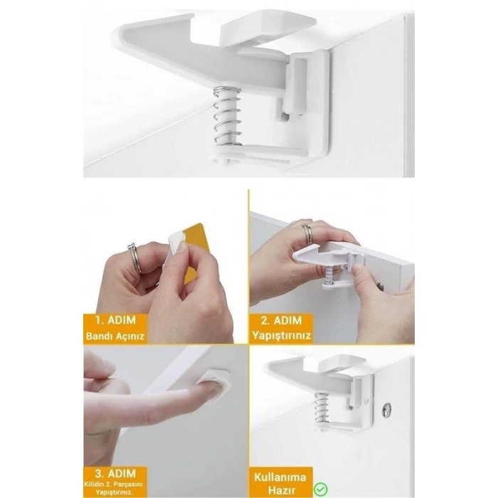 BUFFER® Bebek Çocuk Güvenliği Korumalı Yapışkan Çekmece ve Dolap İçin Tutucu Gizli Güvenlik Kilidi