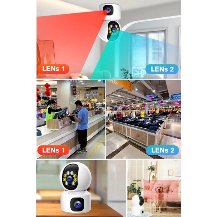 BUFFER® Çift Kameralı Wifi Bağlantılı Gece Görüşlü Ev Tipi Güvenlik Kamerası