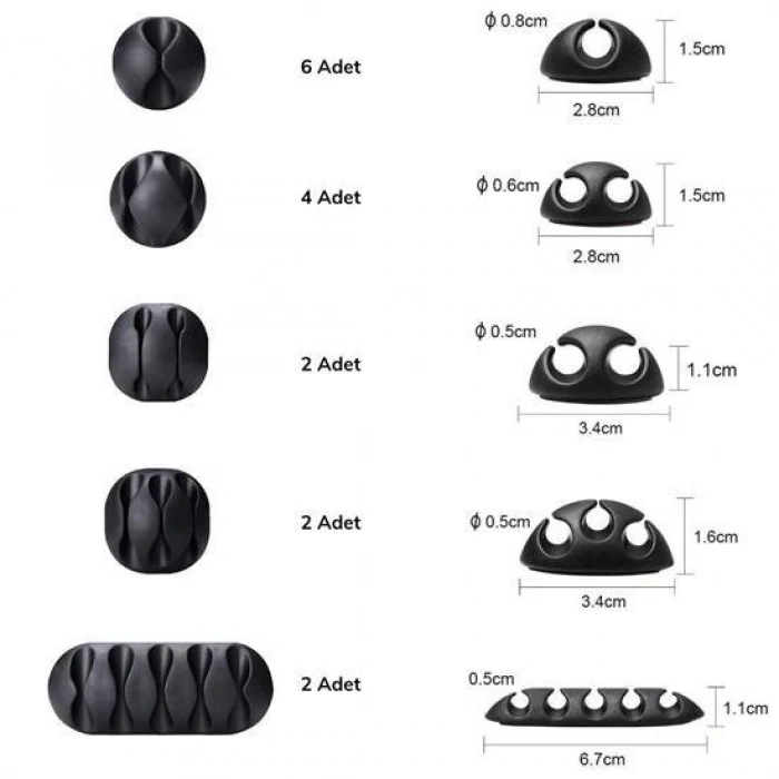 BUFFER® Çok Amaçlı Kablo Tutucu Akrilik Güçlü Yapışkanlı Organizer Düzenleyici 16 Parça Set Kolay Ku