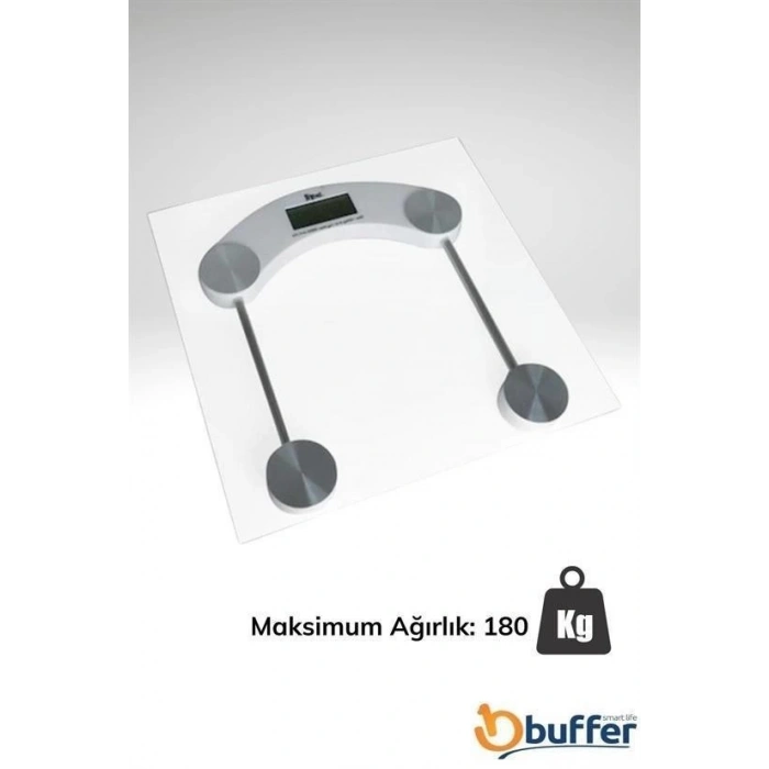 BUFFER® Dijital Kare Cam Baskül Darbelere Karşı Dayanıklı Terazi Yüksek Hassasiyetli Tartı Tf 1052