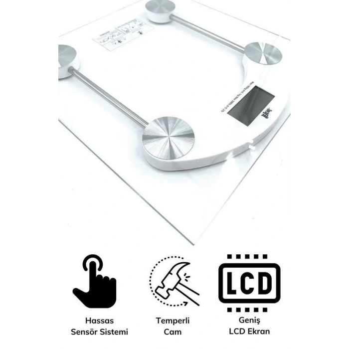 BUFFER® Dijital Kare Cam Baskül Darbelere Karşı Dayanıklı Terazi Yüksek Hassasiyetli Tartı Tf 1052