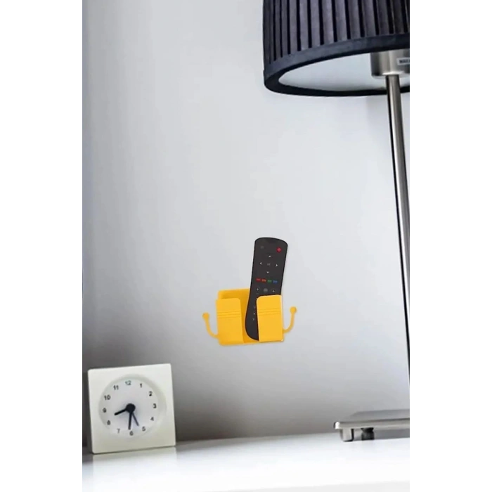 BUFFER® Duvar Tipi Yapışkanlı Kablo Tutuculu Telefon,Kumanda Tutucu Plastik Aparat