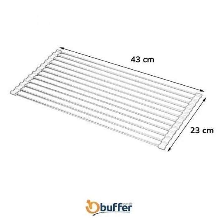 BUFFER® Evye Üstü Katlanır Nihale Paslanmaz Çelik Pratik Sebze Meyve Bulaşık Kurutma Süzgeci