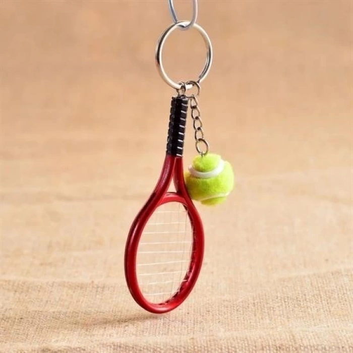 BUFFER® Gerçekçi Tenis Raketi Tasarımlı Şık Anahtarlık Kolye Çanta Süsü Tennis Keychain