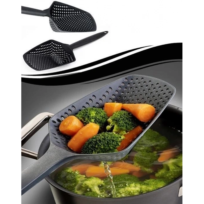 BUFFER® Isıya Dayanıklı Plastik Süzgeçli Kızartma ve Sebze Haşlama Kepçesi