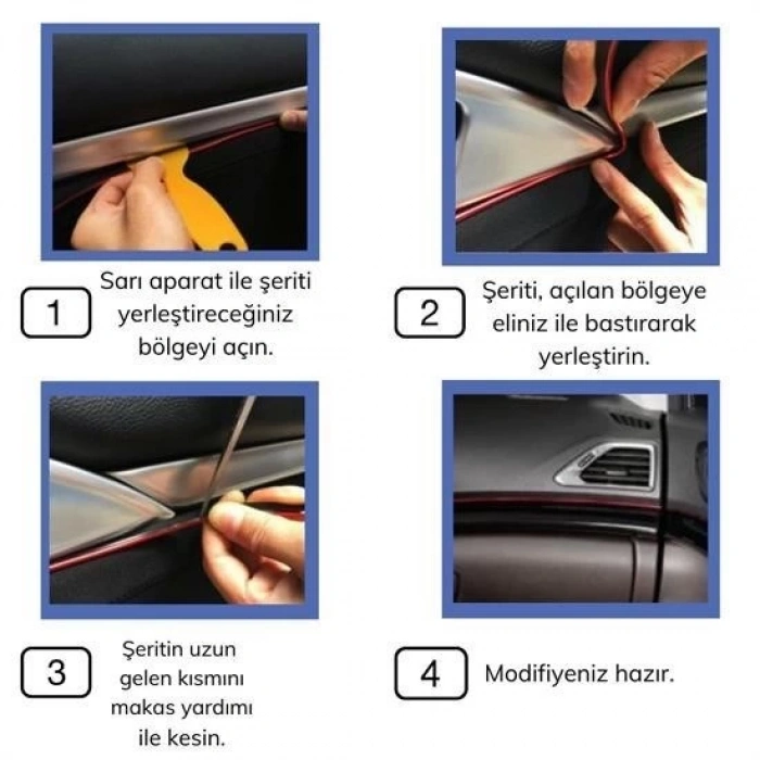 BUFFER® Mavi Araba OtoTrim Dekorasyon Şeridi Kauçuk Elastik Kolay Kurulum 5 metre Şerit Bant