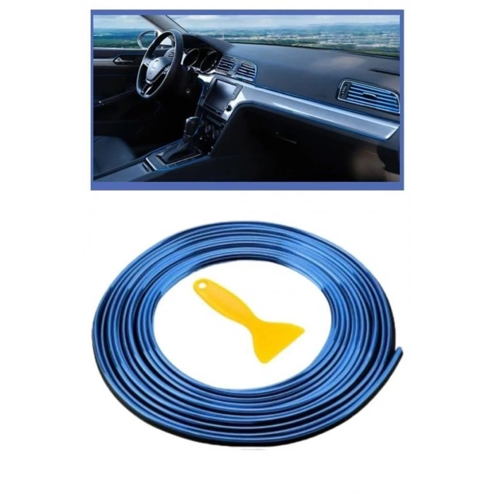 BUFFER® Mavi Araba OtoTrim Dekorasyon Şeridi Kauçuk Elastik Kolay Kurulum 5 metre Şerit Bant