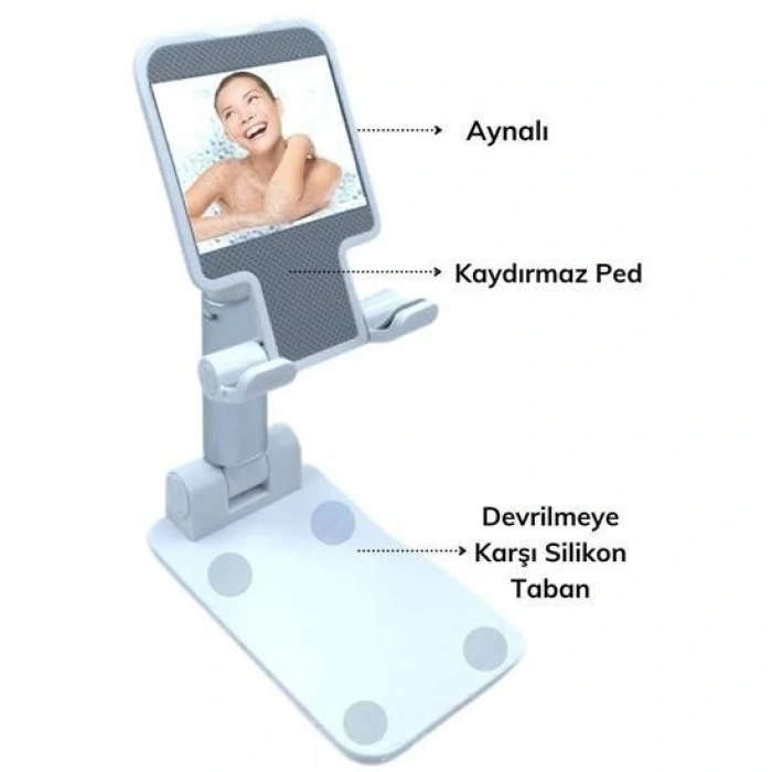 BUFFER® Siyah Aynalı Cep Telefonu Sabitleyici Stand Katlanabilir Ayarlanabilir Telefon Standı