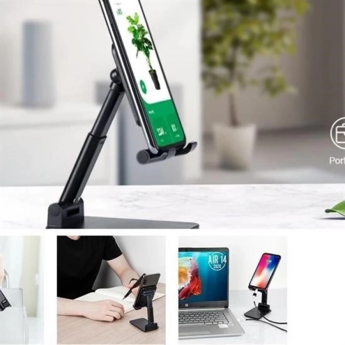 BUFFER® Siyah Aynalı Cep Telefonu Sabitleyici Stand Katlanabilir Ayarlanabilir Telefon Standı