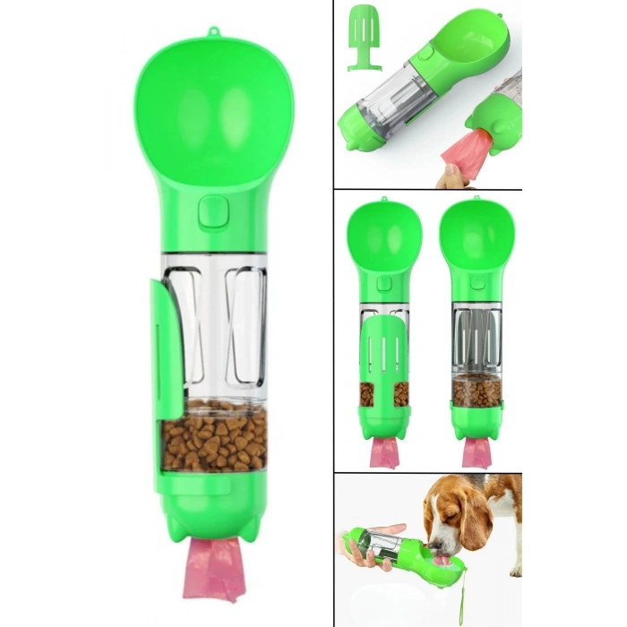 BUFFER® Taşınabilir Hazneli Mama Kaplı ,Kaka Poşetli Kedi,Köpek Suluğu-300ml