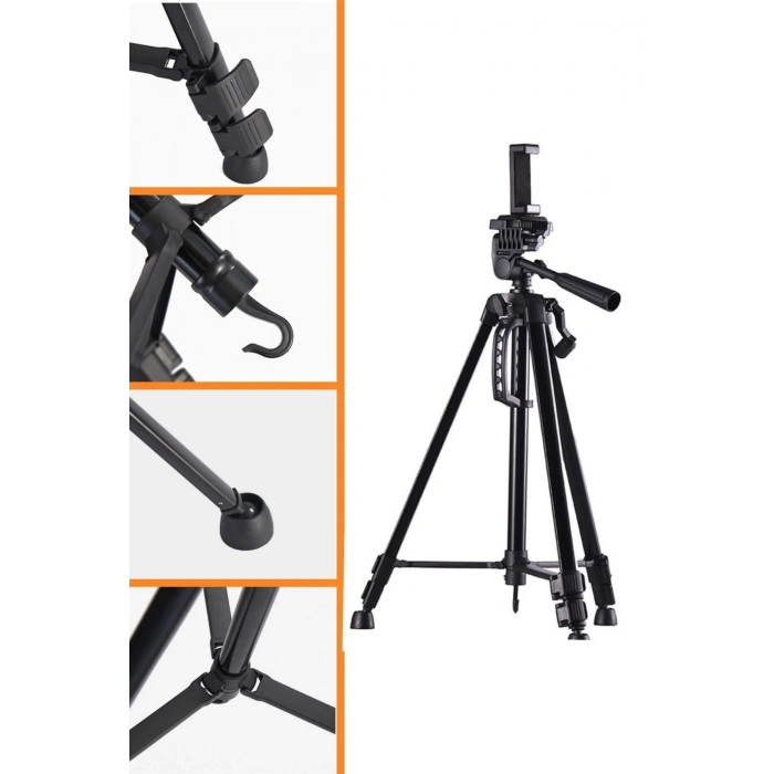 BUFFER® Telefon ve Fotoğraf Makinası Takılabilen Bluetooth Kumandalı 146 cm Tripod