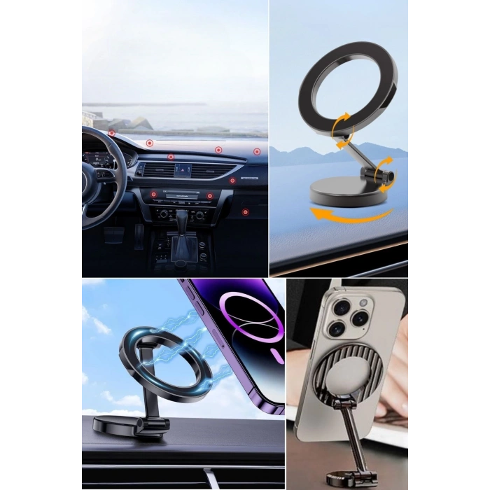 BUFFER® Tüm Telefonlarla Uyumlu Manyetik Araç Telefonu Tutacağı Katlanır 360 Derece Dönen Telefon Standı