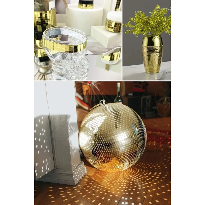 BUFFER®1 Metre Uzunluğunda Gold Renk Aynalı Mozaik Taşlı Dekor Bandı 4 cm x 1 mt