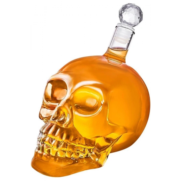 Crystal Head Kuru Kafa Cam Şişe Viski Likör Hediyelik Sürahi (1000 ML)