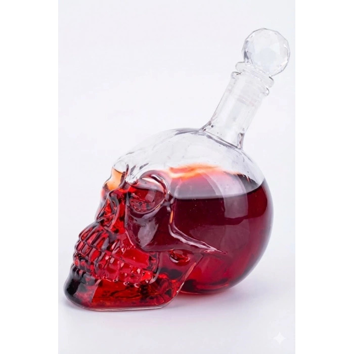 Crystal Head Kuru Kafa Cam Şişe Viski Likör Hediyelik Sürahi (550 ML)