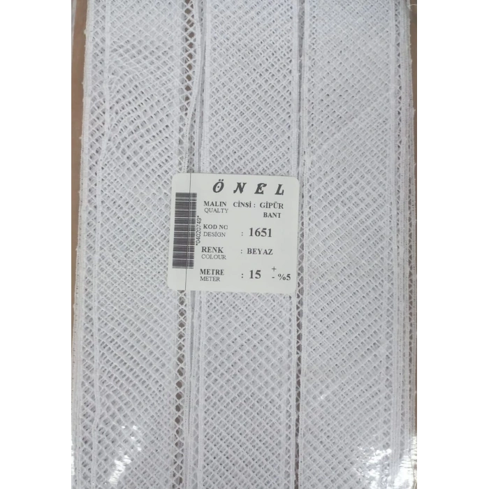 Dantel Polyester Güpür Bant Beyaz 15 Metre En 3 cm ON-1651-B